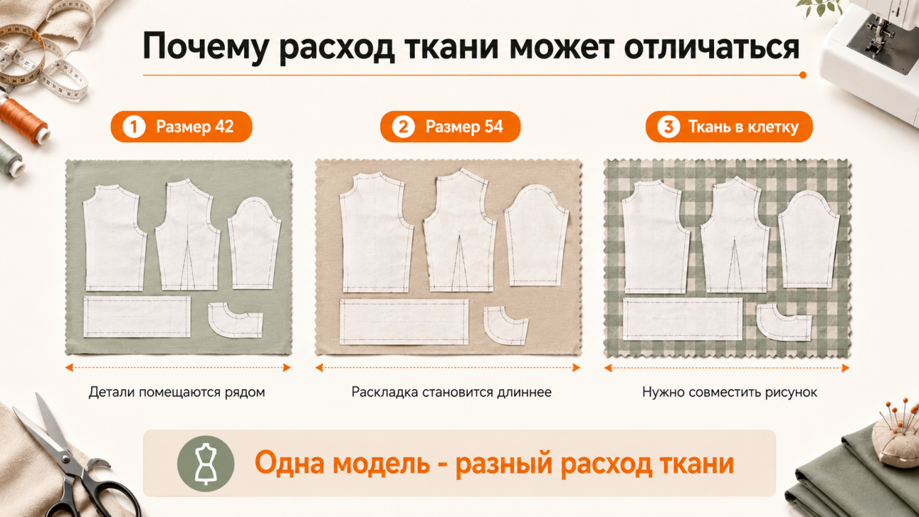 Почему расход ткани может отличаться