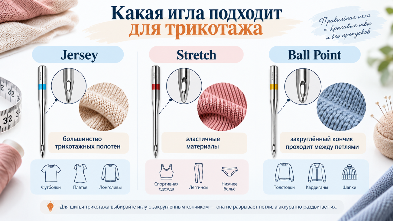 Иглы Jersey Stretch и Ball Point для трикотажа