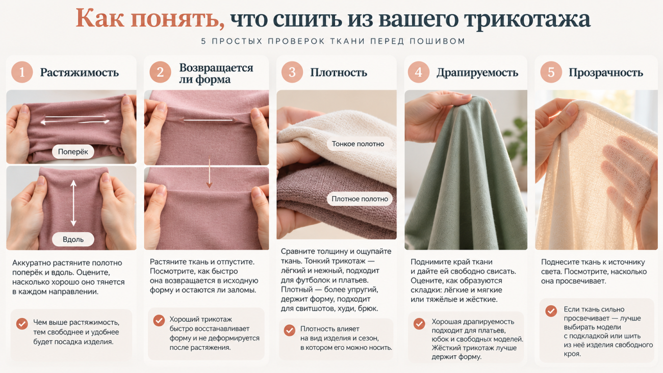 Как проверить растяжимость плотность и драпируемость трикотажа