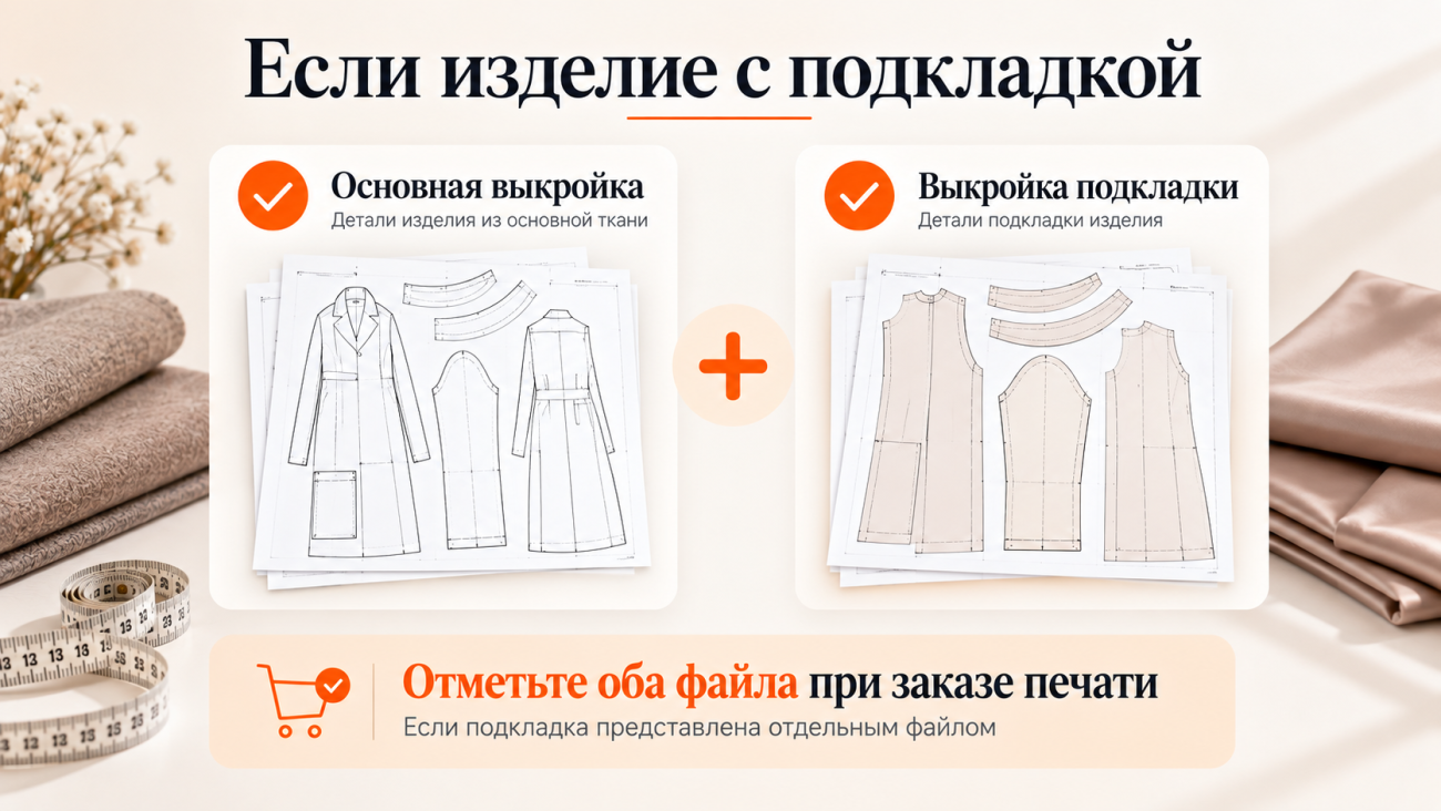 Какие файлы выбрать для печати выкройки с подкладкой