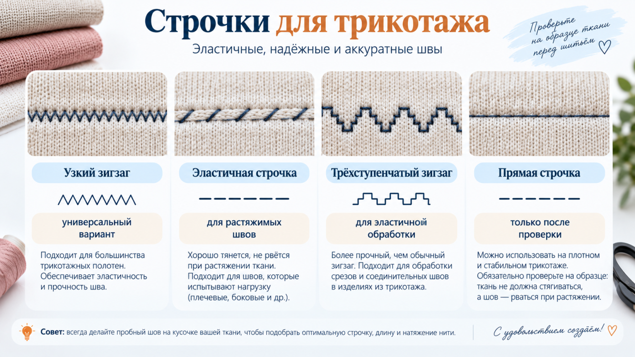 Виды строчек для шитья трикотажа
