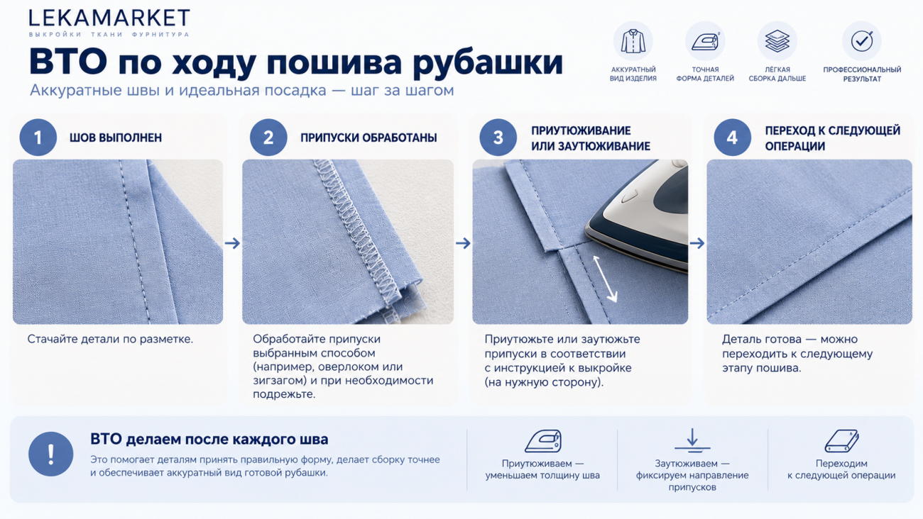 Влажно-тепловая обработка при пошиве мужской рубашки